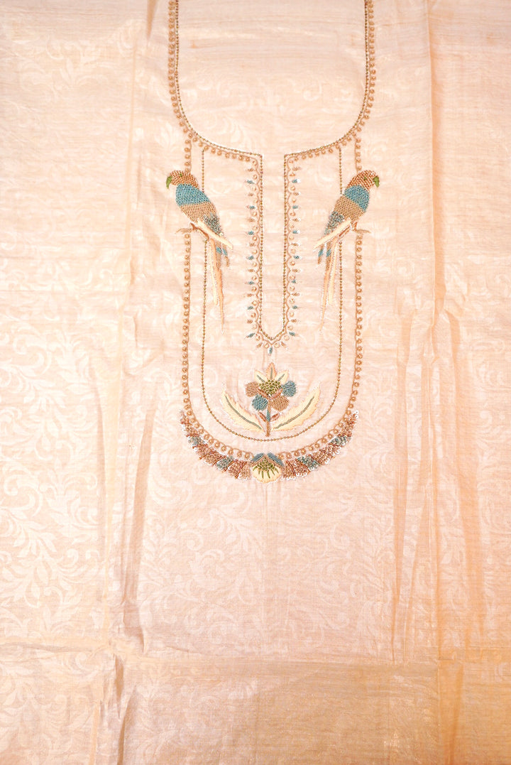 Rose Gold Chanderi Tissue Silk Suit with Handcrafted Zardozi & Resham Elegance