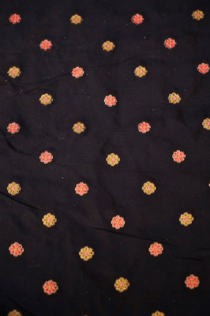 Black Crepe Silk Saree with Meenakari Floral Body &amp; Peacock Motif Pallu