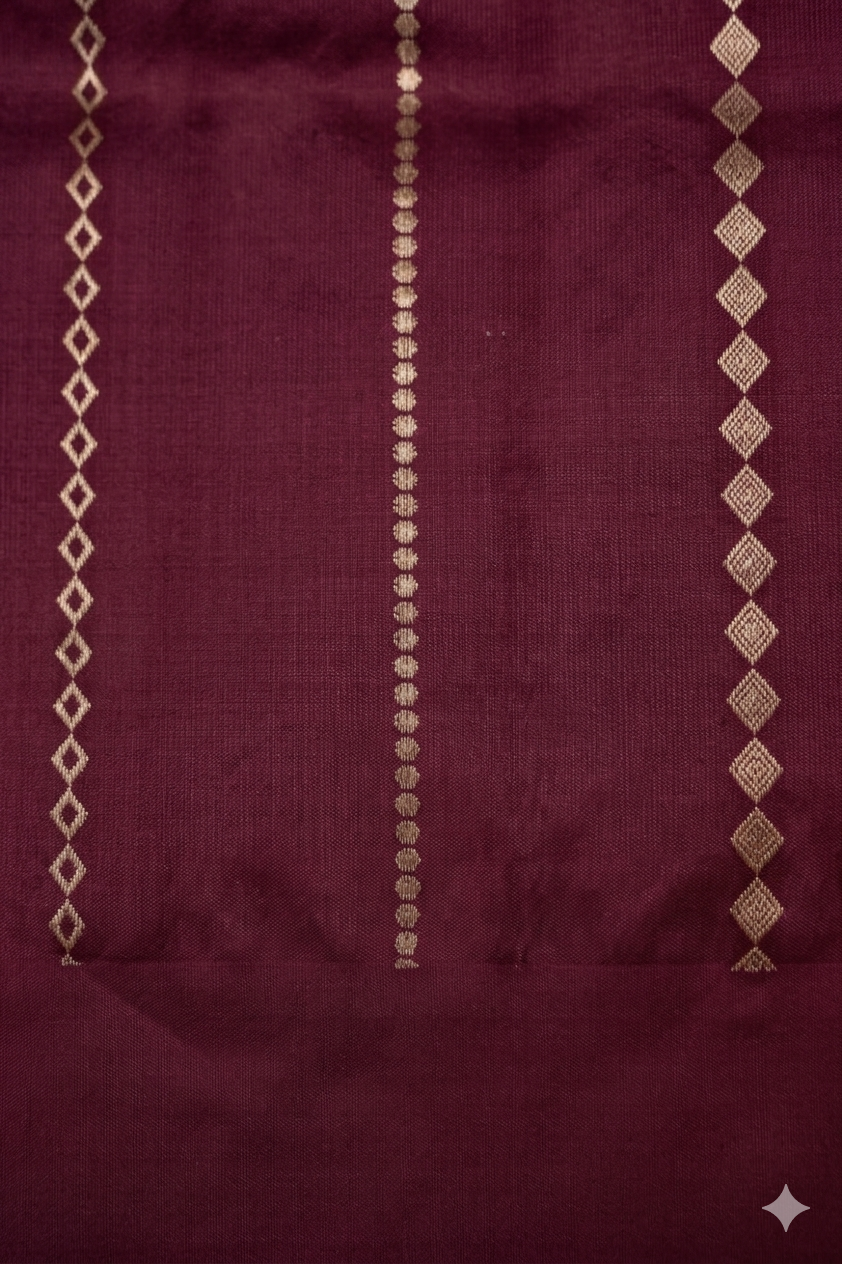 Luxe Wine Handwoven Banarasi Pure Puna Silk Saree with Zari Elephant Motifs