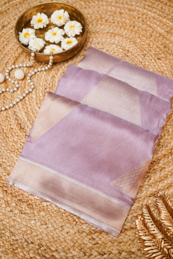 Lavender Contemporary Banarasi Silk Saree with Zari Weave Geometric Design