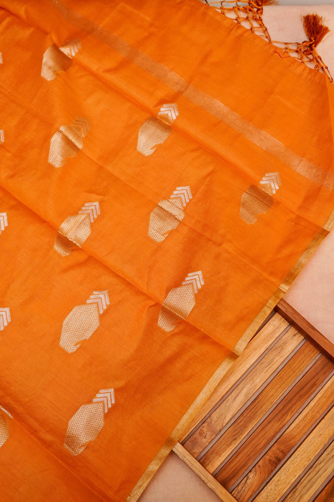 Beige Gold Pure Chanderi Silk Suit with Yellow Contrast Dupatta