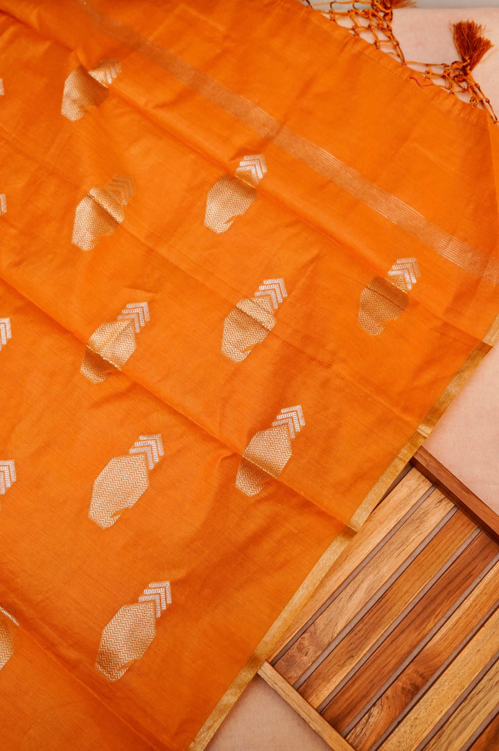 Beige Gold Pure Chanderi Silk Suit with Yellow Contrast Dupatta