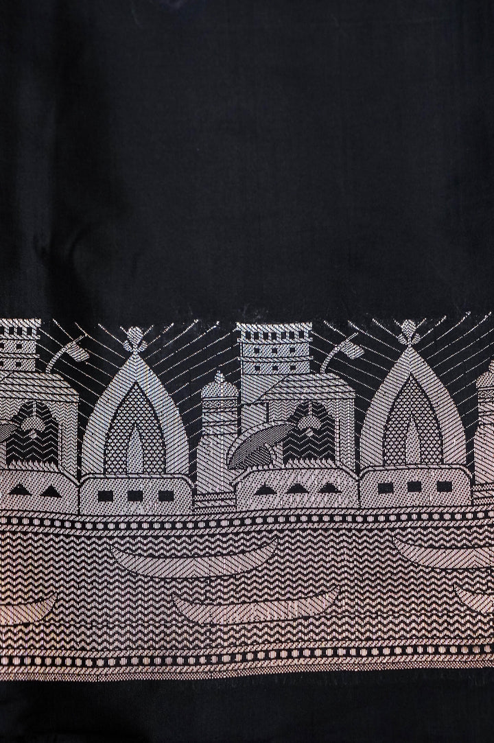 Black Banarasi Ghat Design Modal Silk Unstitched Suit Set View 2