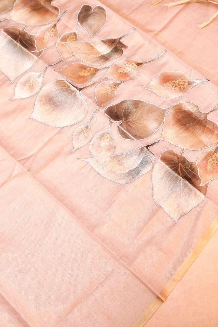 Rose Gold Pure Chanderi Tissue Suit with Applique Work