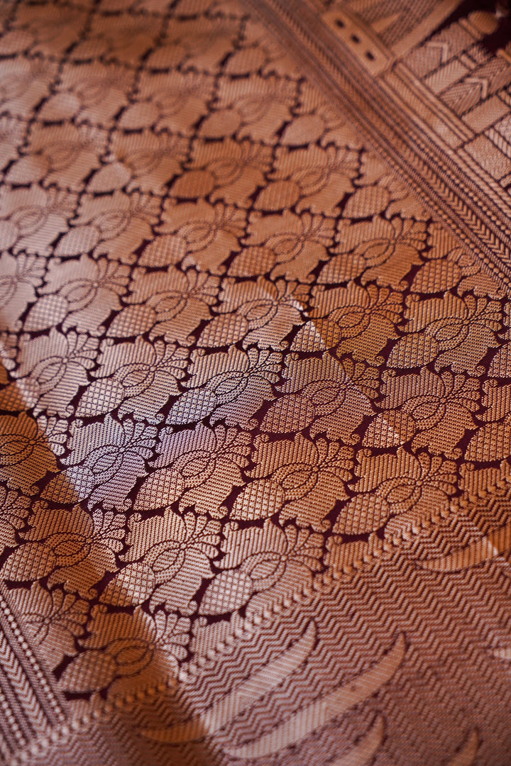 Plum Royale Banarasi Modal Silk Ghat Design Saree View 5