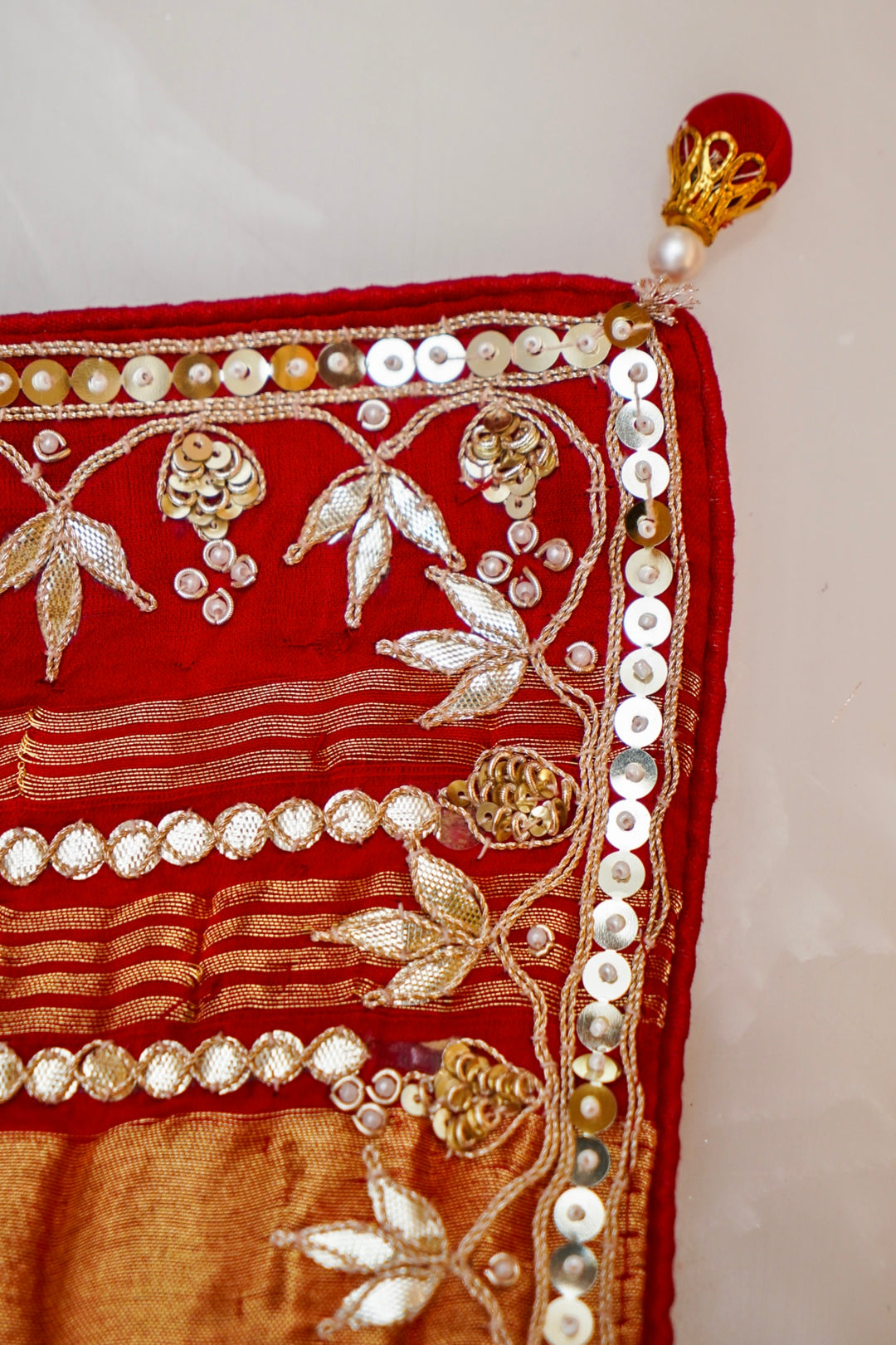 Royal Rang Pomcha Pure Gajji Bandhej Dupatta with Gota Patti View 7