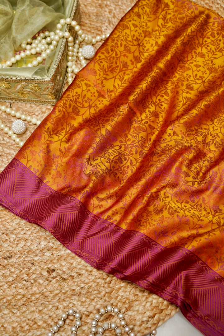 Yellow Handwoven Pure Banarasi Tanchoi Silk Saree