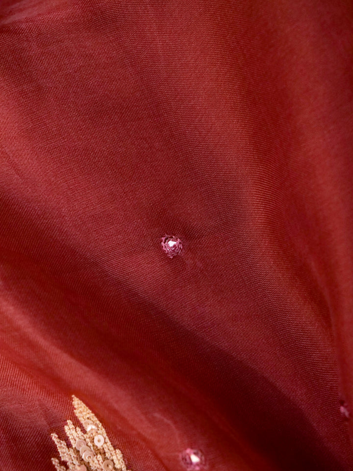 Handwoven Mauve Pure Organza Suit with Hand Resham Sequin Embroidery View 7