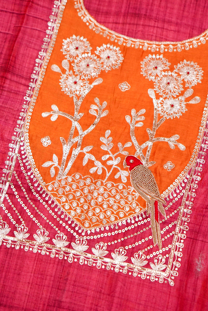 Magenta Pink Pure Mul Silk Suit with Zardozi and Pitta Zari Work