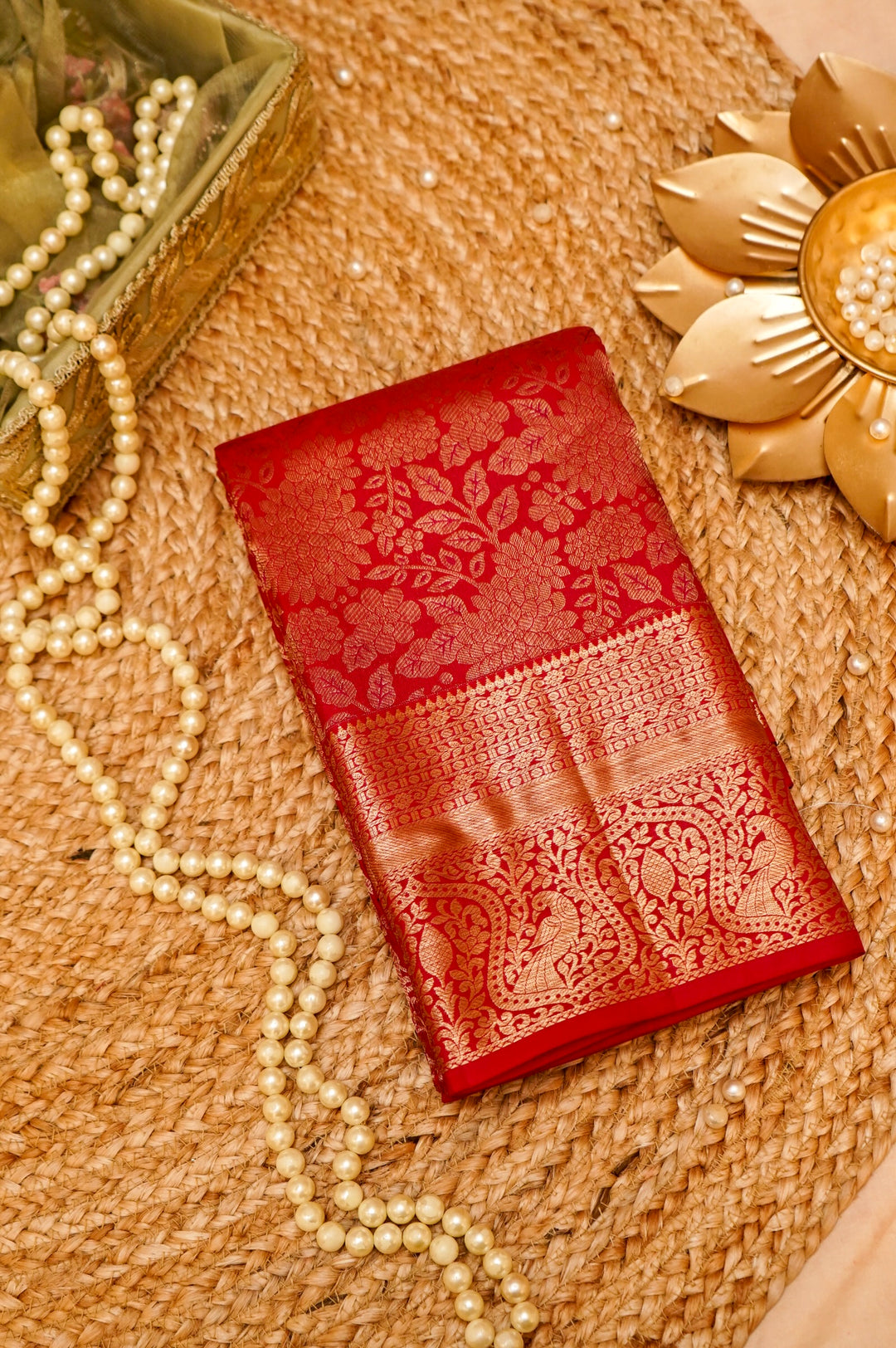 Maharani Red Kanjivaram Silk Saree with Woven Zari Brocade View 1