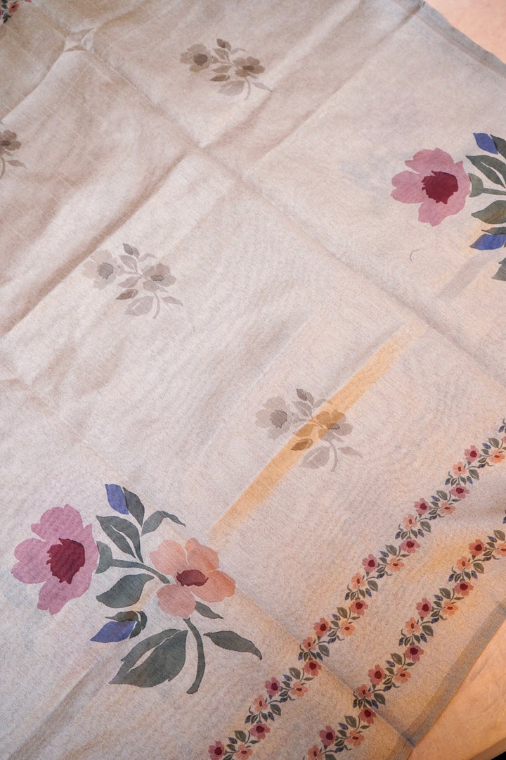 Beige Banarasi Chanderi Tussar Silk Suit Set