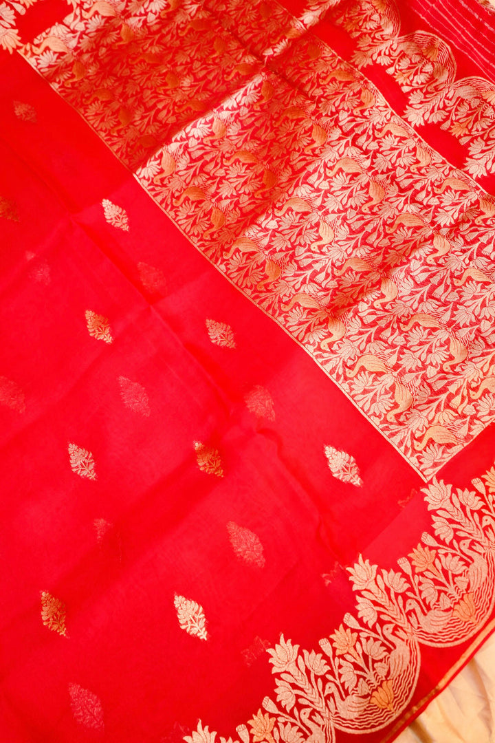 Royal Pink Bridal Sonaroopa Muslin Organza Wedding Wear Saree