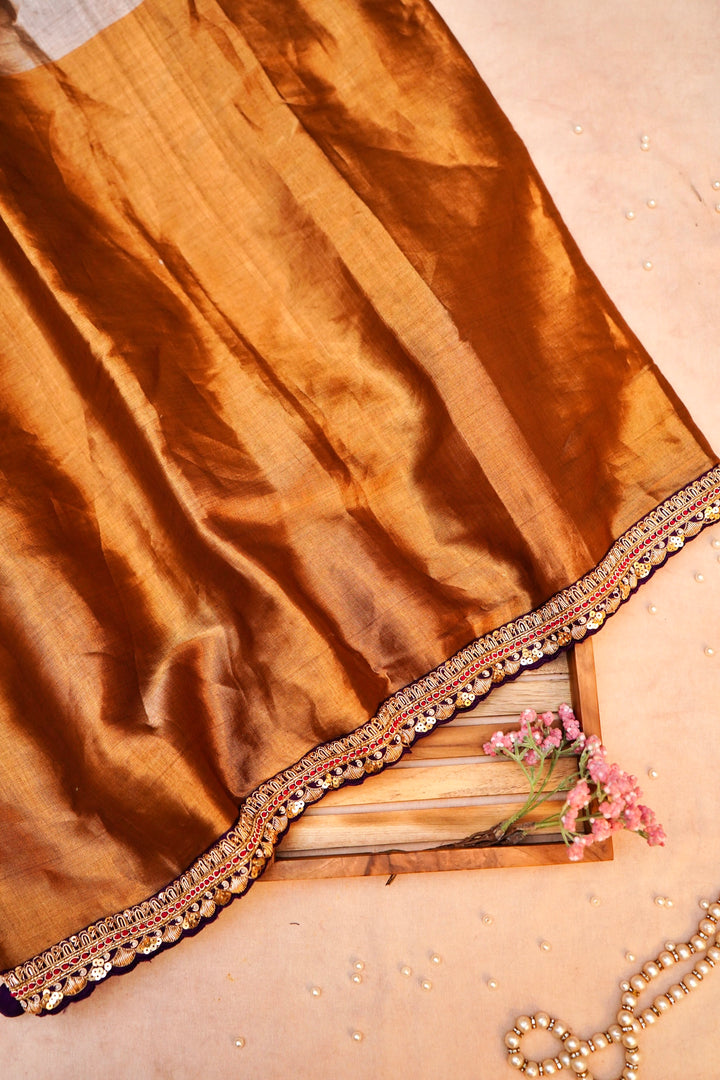 Twilight Elegance Golden & Silver Tissue Silk Saree with Scallop Border