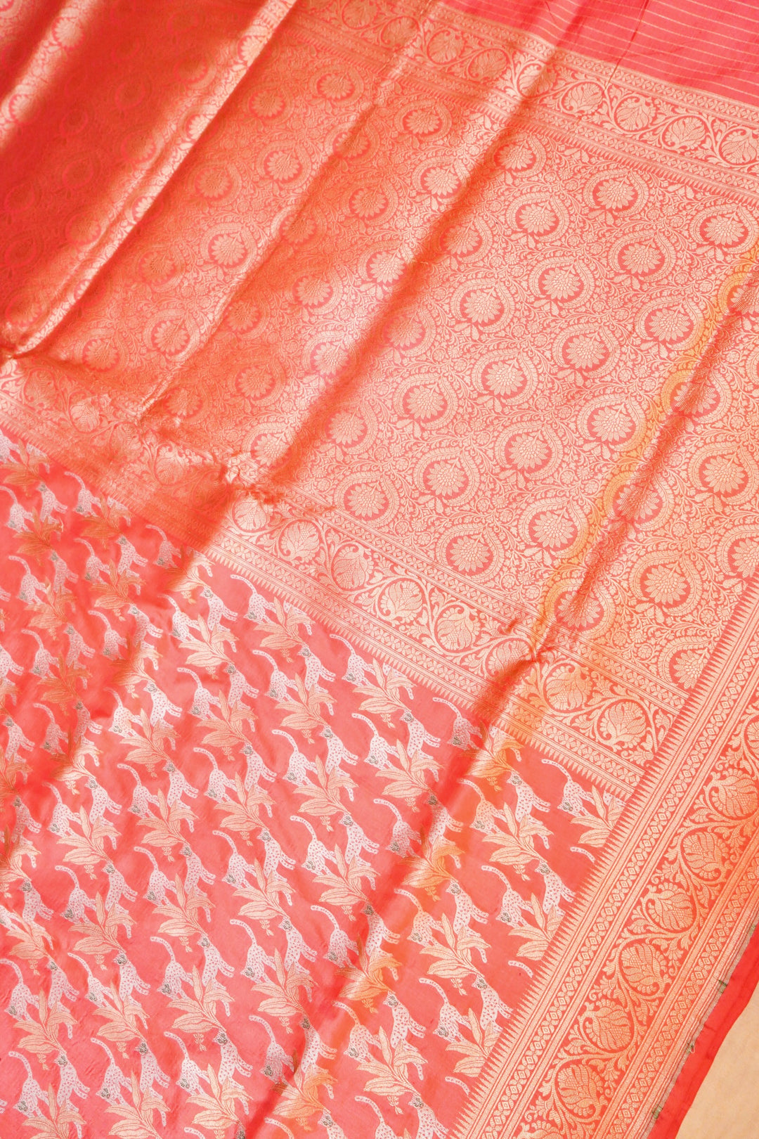 Handwoven Banarasi Pinkish Peach Pure Katan Silk Shikargah Saree