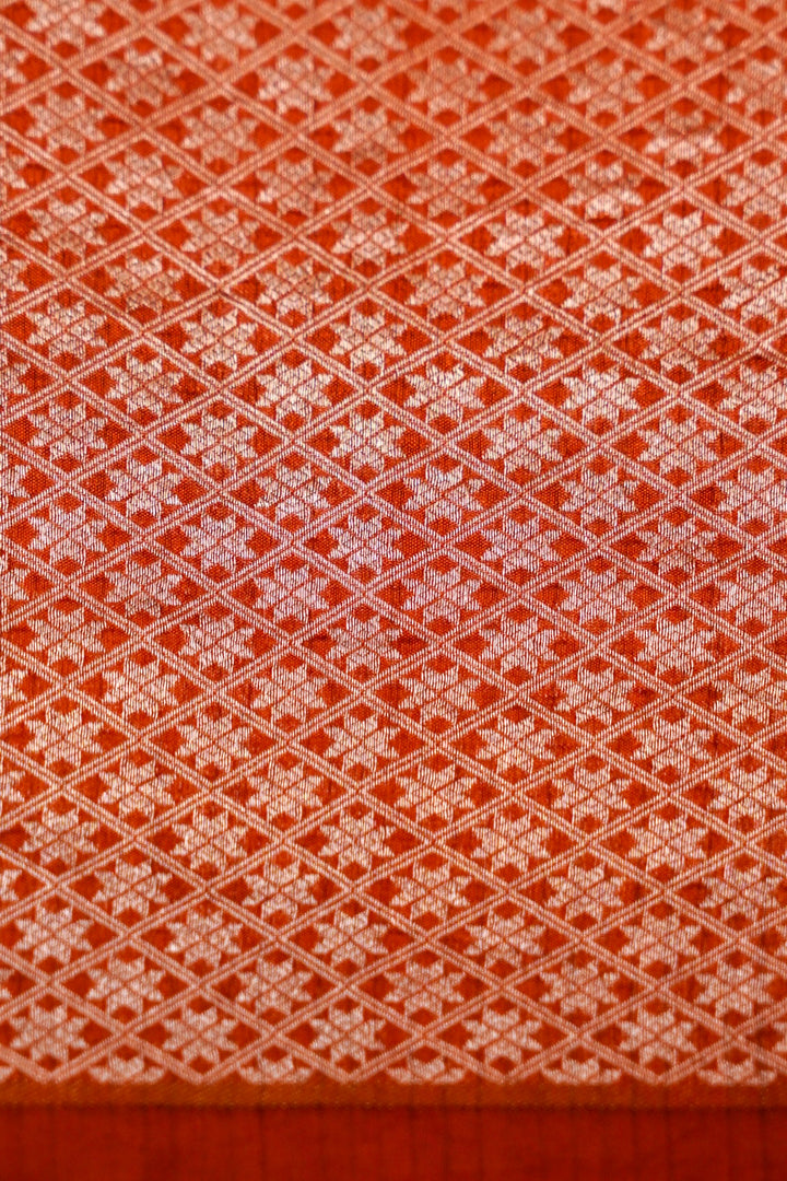 Rust Orange Peacock Motif Pure Silk Banarasi Saree View 5