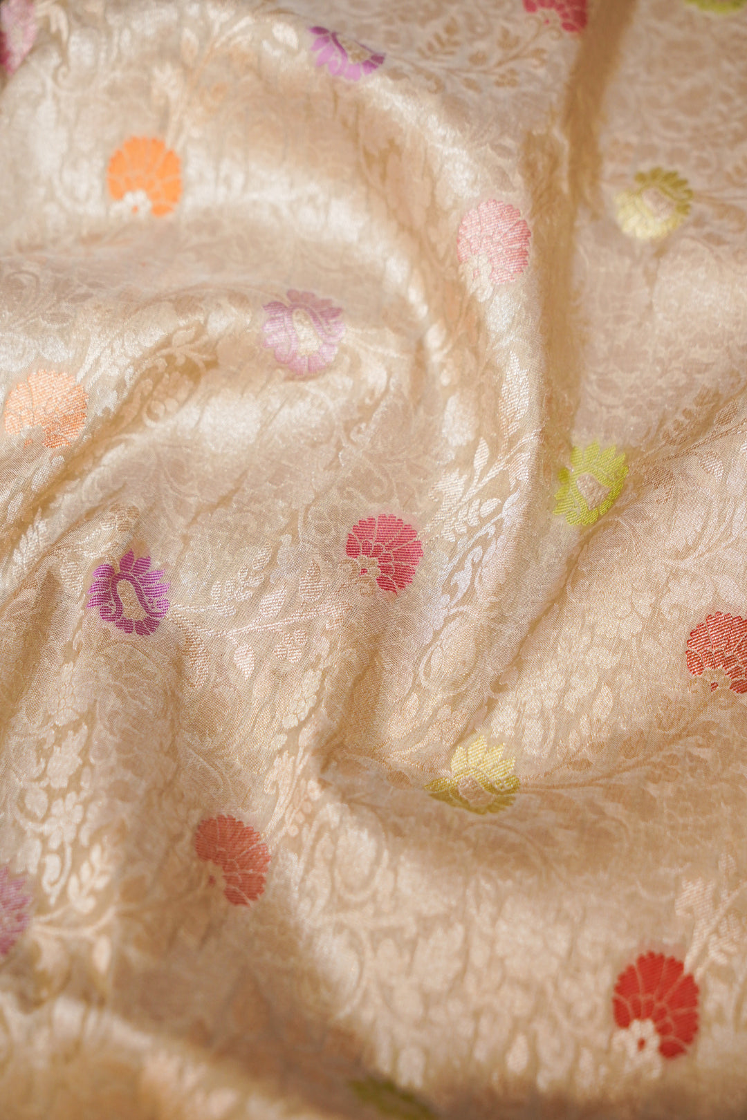 Beige Handwoven Banarasi Pure Katan Silk Brocade Meenakari Jaal Saree