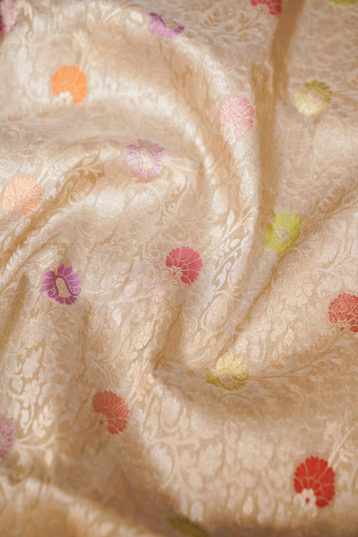 Beige Handwoven Banarasi Pure Katan Silk Brocade Meenakari Jaal Saree