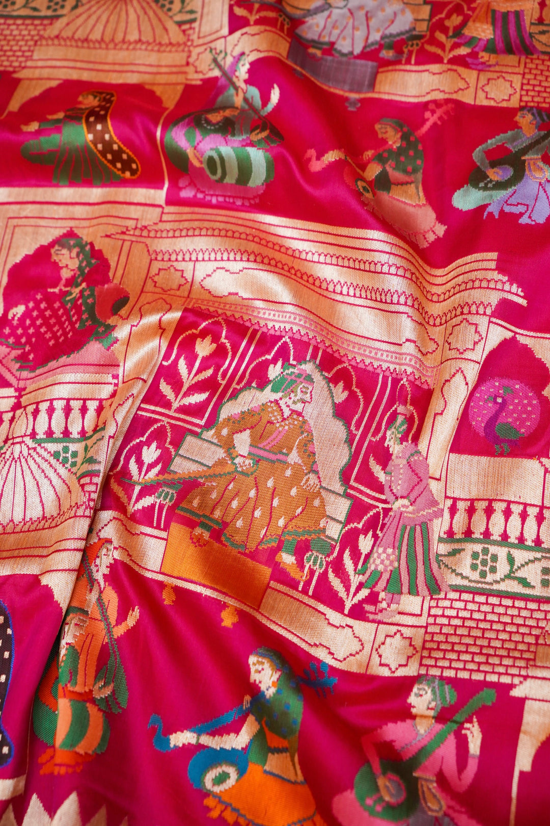 Pink Handloom Banarasi Pure Katan Silk Shahi Saree with Paithani Border & Pallu
