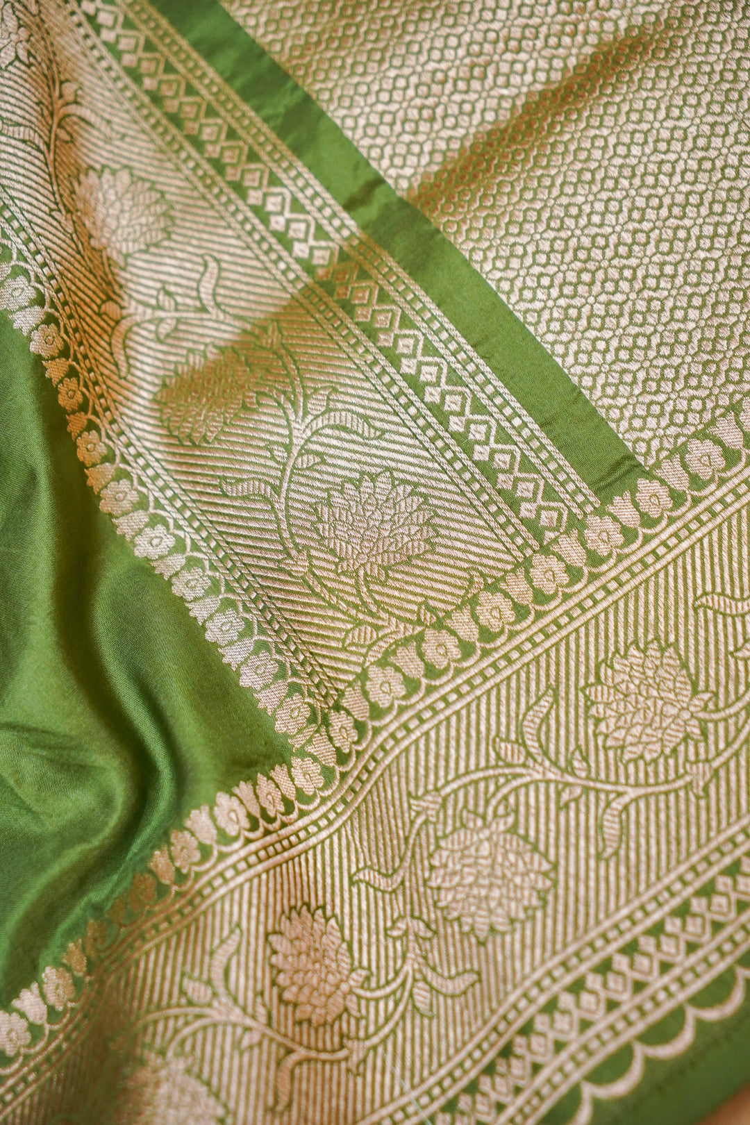 Emerald Meadow Light Green Meenakari Katan Silk Saree View 4