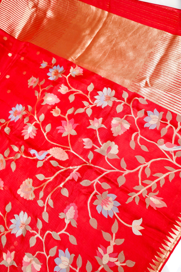 Bridal Red Pure Banarasi Kota Silk Saree with Silk Weaving Border