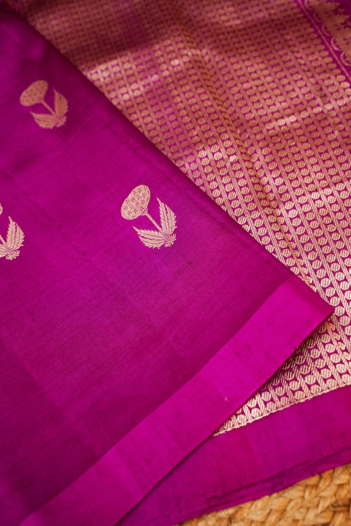 Magenta Purple Pure Katan Silk Handloom Saree with Zari Boota