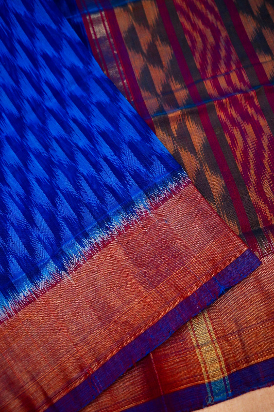 Blue Patola Cotton Silk Saree with Multi-Color Geometric Design
