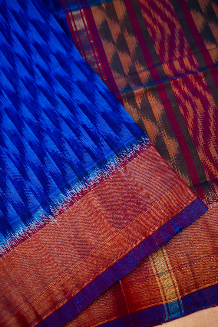 Blue Patola Cotton Silk Saree with Multi-Color Geometric Design