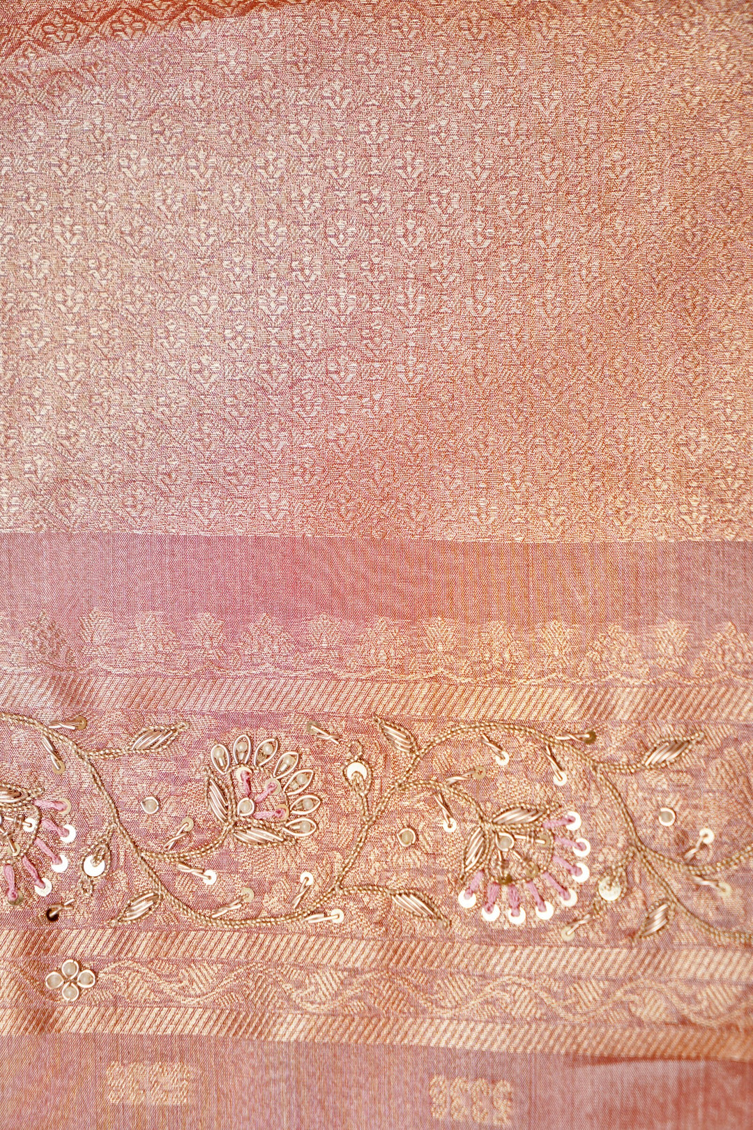 Designer Banarasi Brocade Rangkaat Tissue Silk Saree with Hand Embroidery