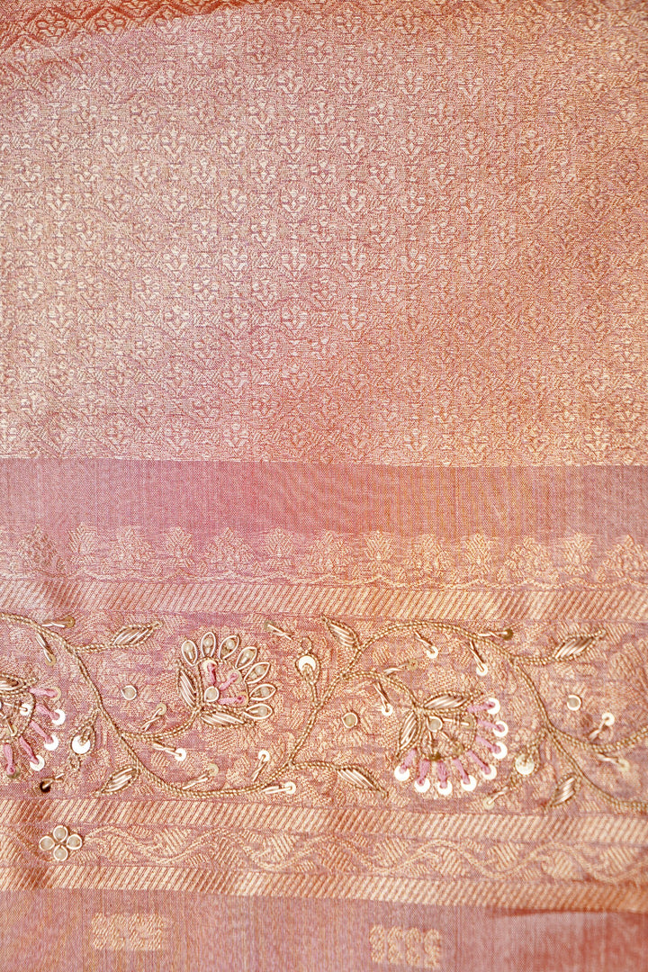 Designer Banarasi Brocade Rangkaat Tissue Silk Saree with Hand Embroidery