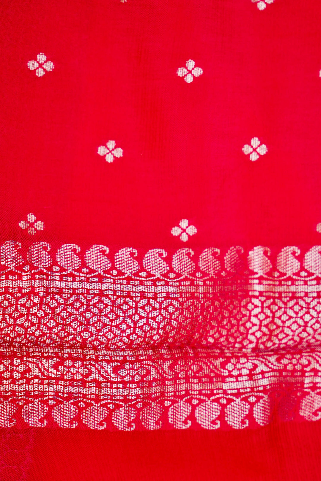 Red Bridal Banarasi Kora Silk Saree Zari Weave Grand Border & Pallu