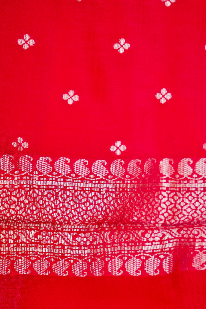 Red Bridal Banarasi Kora Silk Saree Zari Weave Grand Border & Pallu