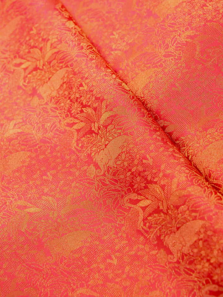 Blushing Elegance: Pink Banarasi Brocade Silk Saree with Zari Weave Jamawar Pattern