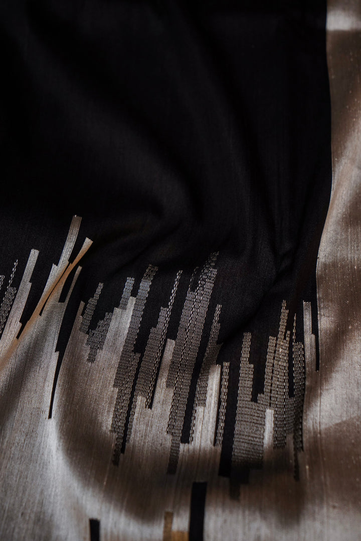 Noir Tricolor Modern Day Banarasi Raw Silk Saree View 4