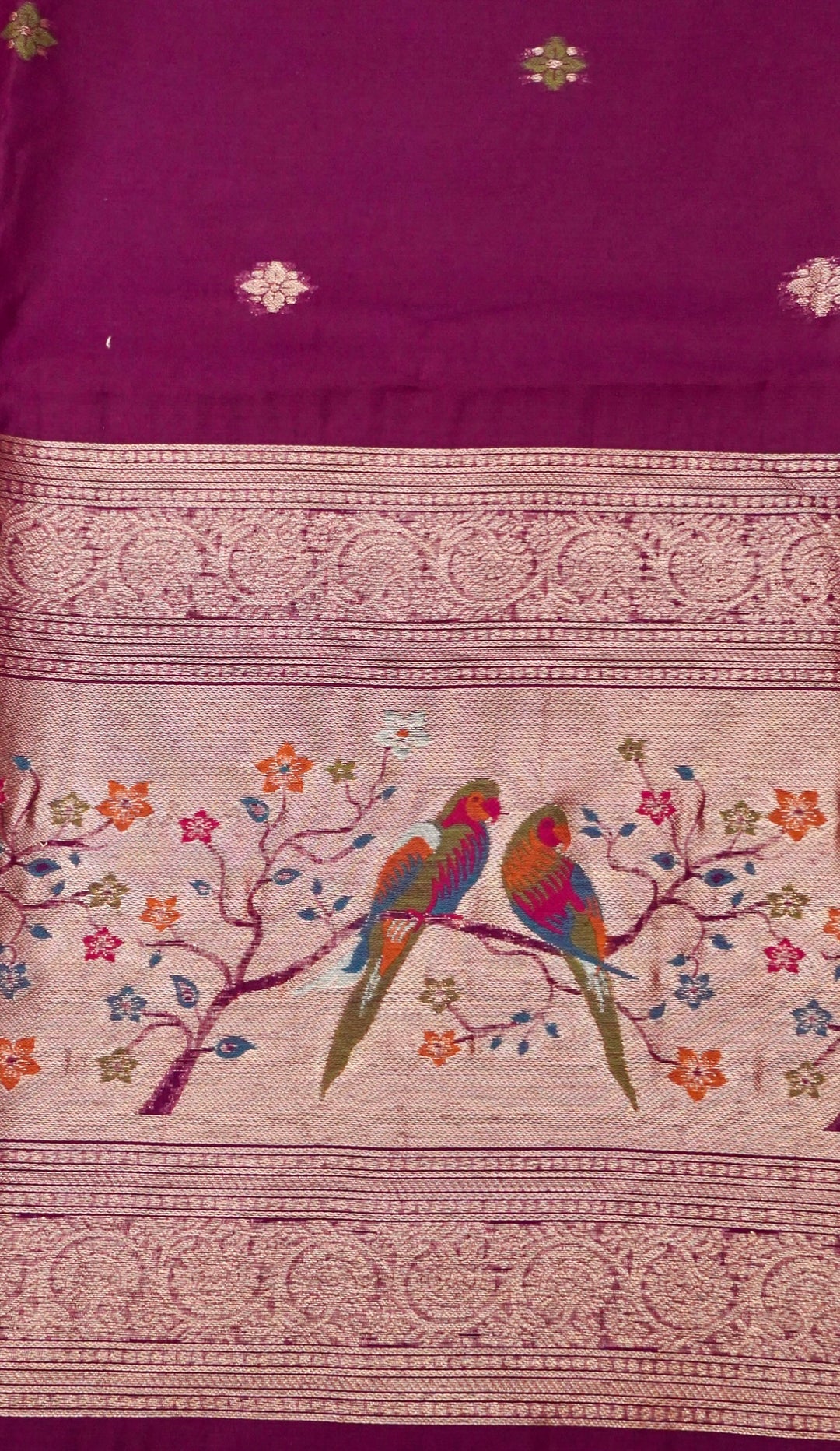 Regal Purple Meenakari Bird Motif Cotton Silk Suit Set