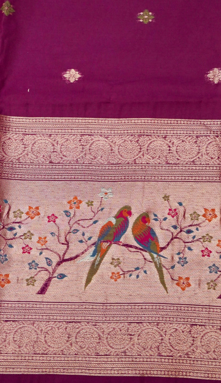 Regal Purple Meenakari Bird Motif Cotton Silk Suit Set