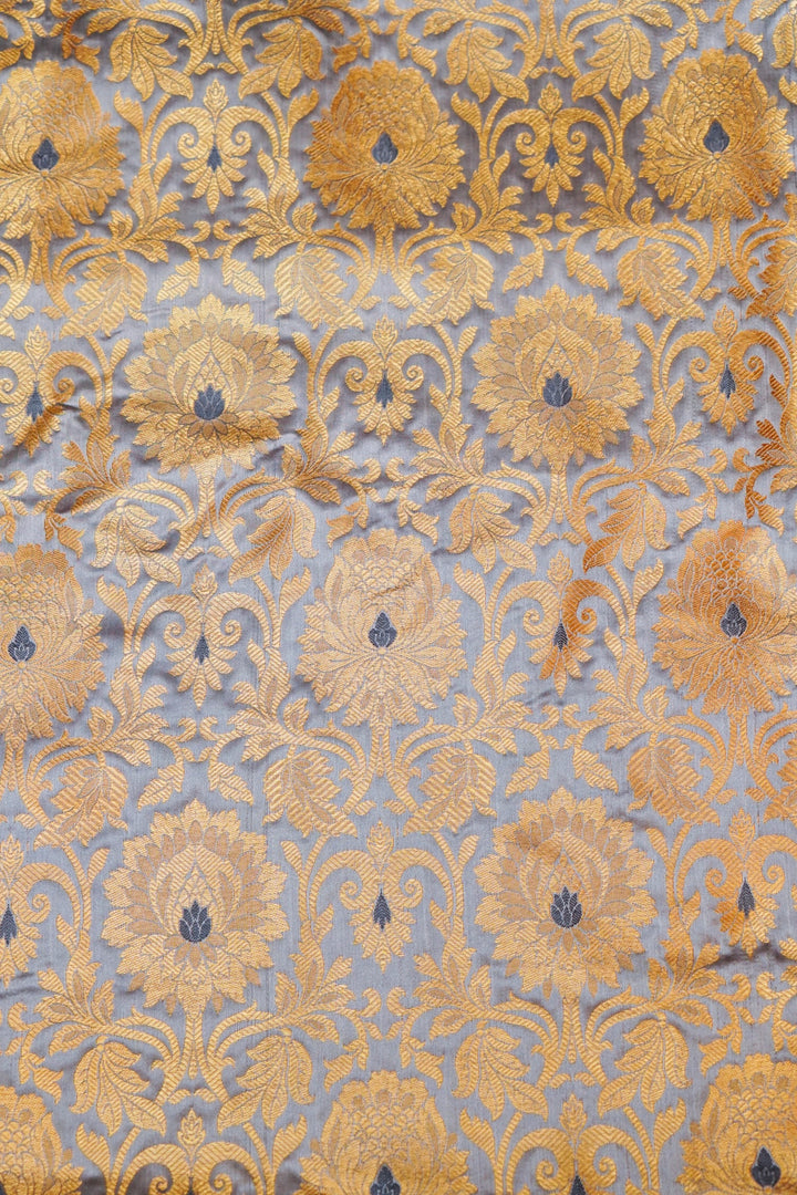 Handwoven Banarasi Grey Katan Silk Brocade Fabric