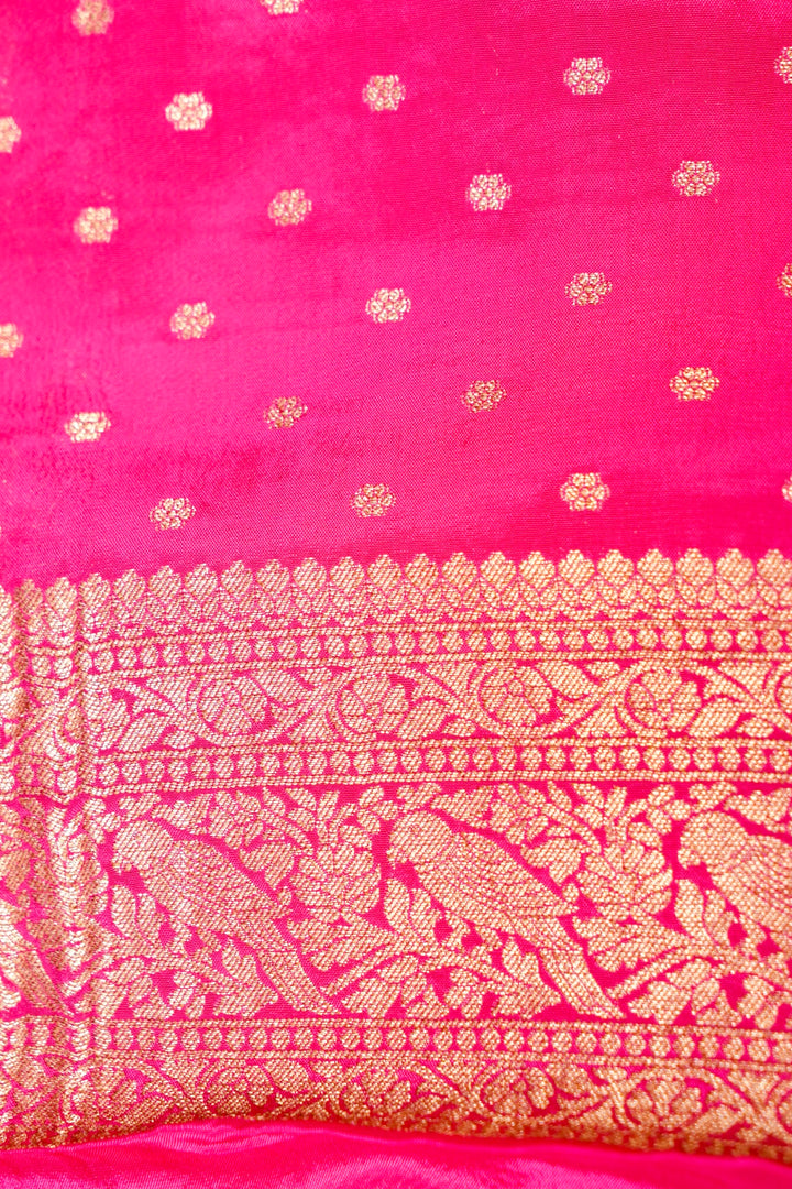 Antique Zari Weave Pink Pure Chinon Georgette Saree with Pichwai Zari Inspired Patterns