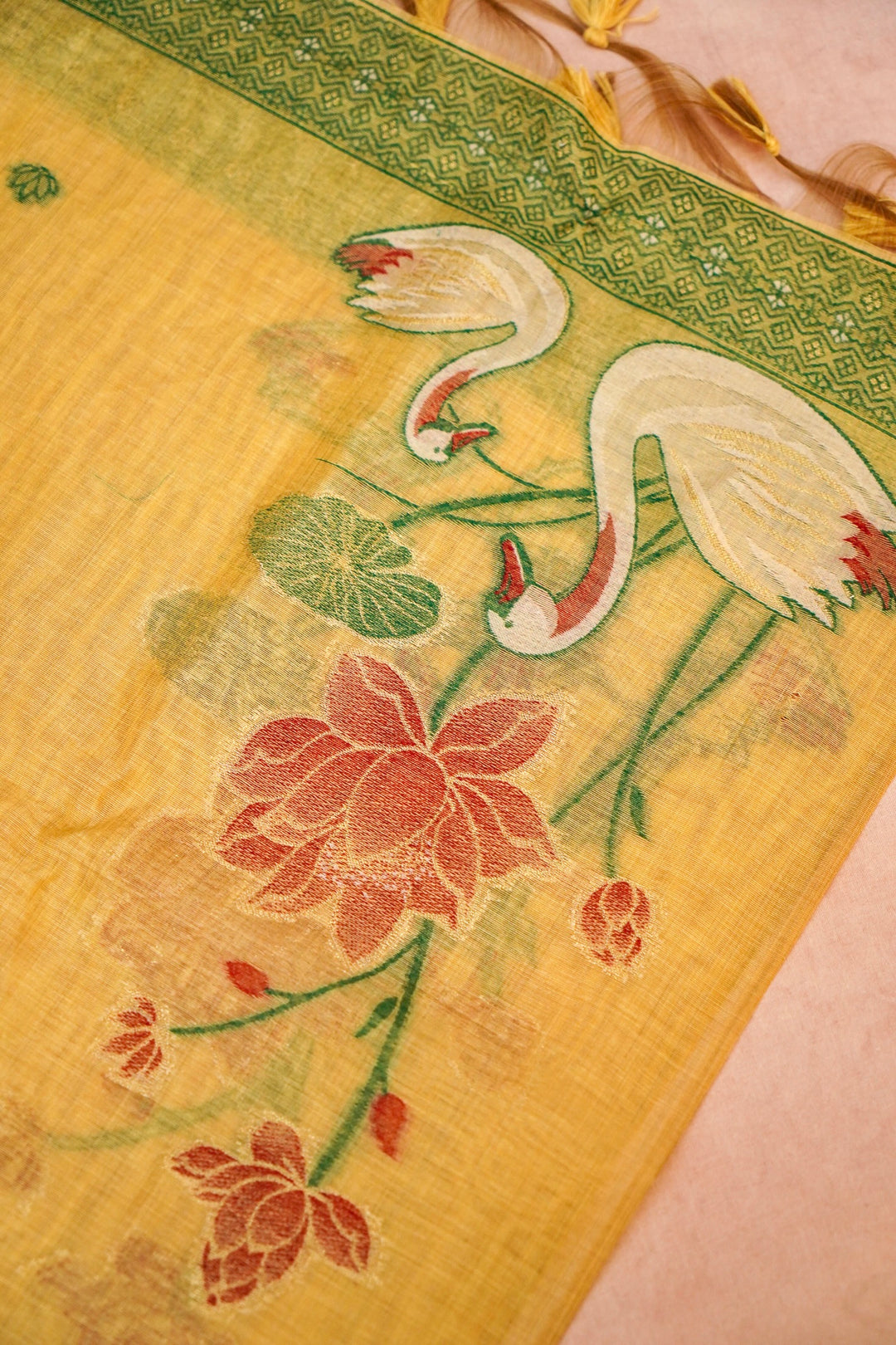 Yellow Cotton Silk Suit Set with Resham Embroidery