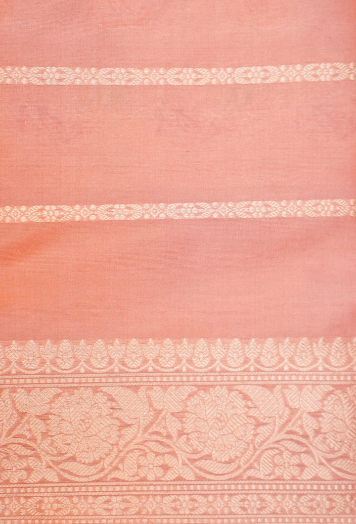 Peach Pure Handloom Banarasi Katan Silk Meenakari Saree