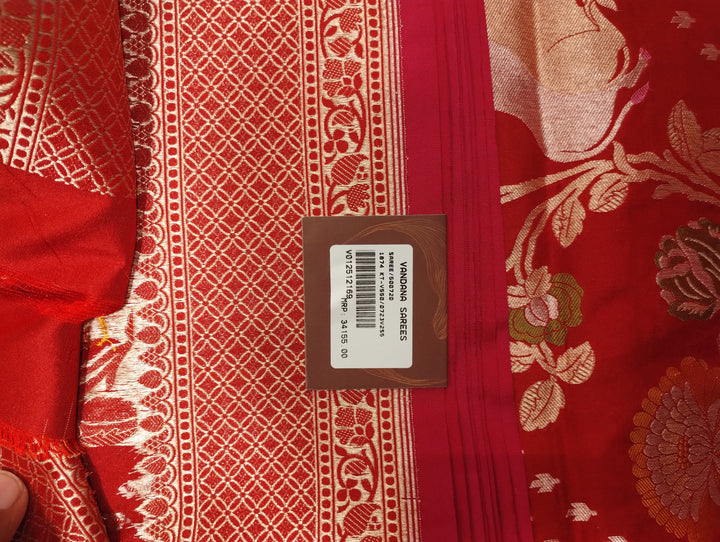 Red Handwoven Banarasi Bridal Katan Silk Saree with Zari Nandi Motifs & Meenakari Floral Weave