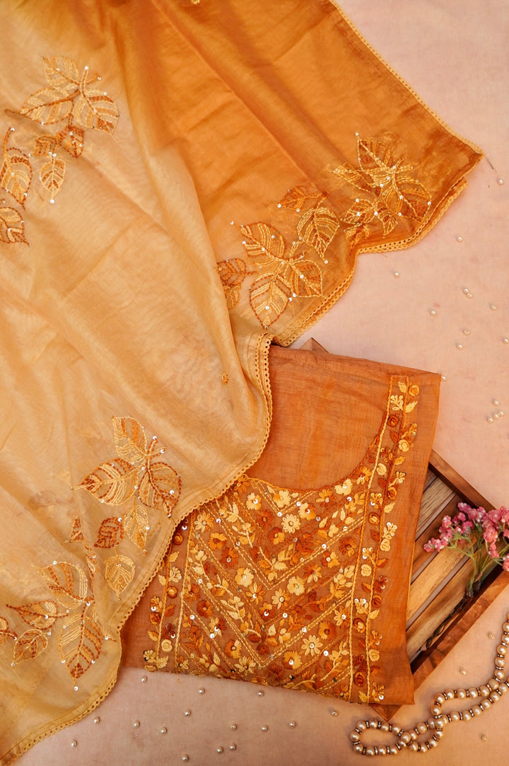 Dual Shaded Pure Mul Chanderi Unstitched Suit with Ombre Kurta