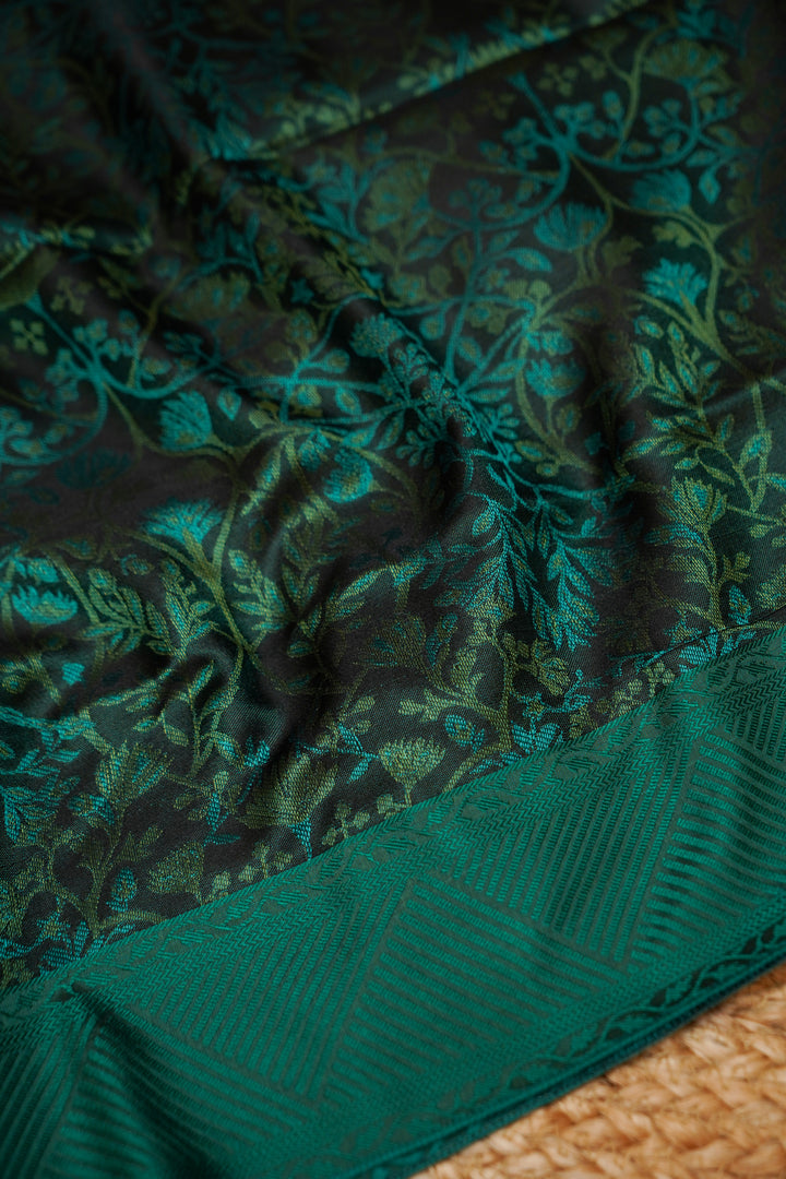 Bottle Green Handwoven Pure Banarasi Tanchoi Silk Saree
