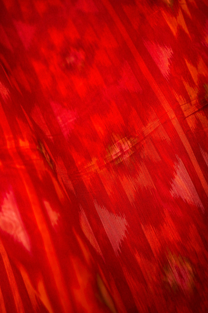 Banarasi Red Patola Cotton Silk Saree with Printed Geometric Designs