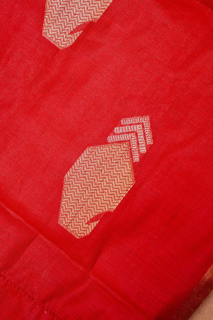 Beige Gold Pure Chanderi Silk Suit with Red Contrast Dupatta