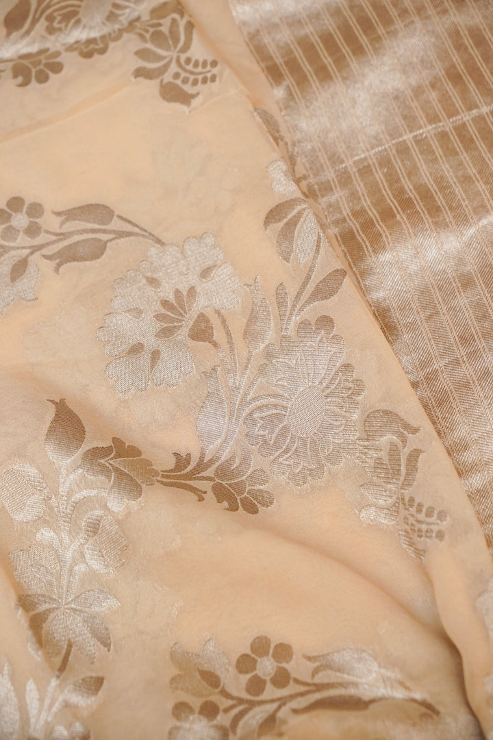Cream Pure Georgette Saree with Zari Weave Jangla Design