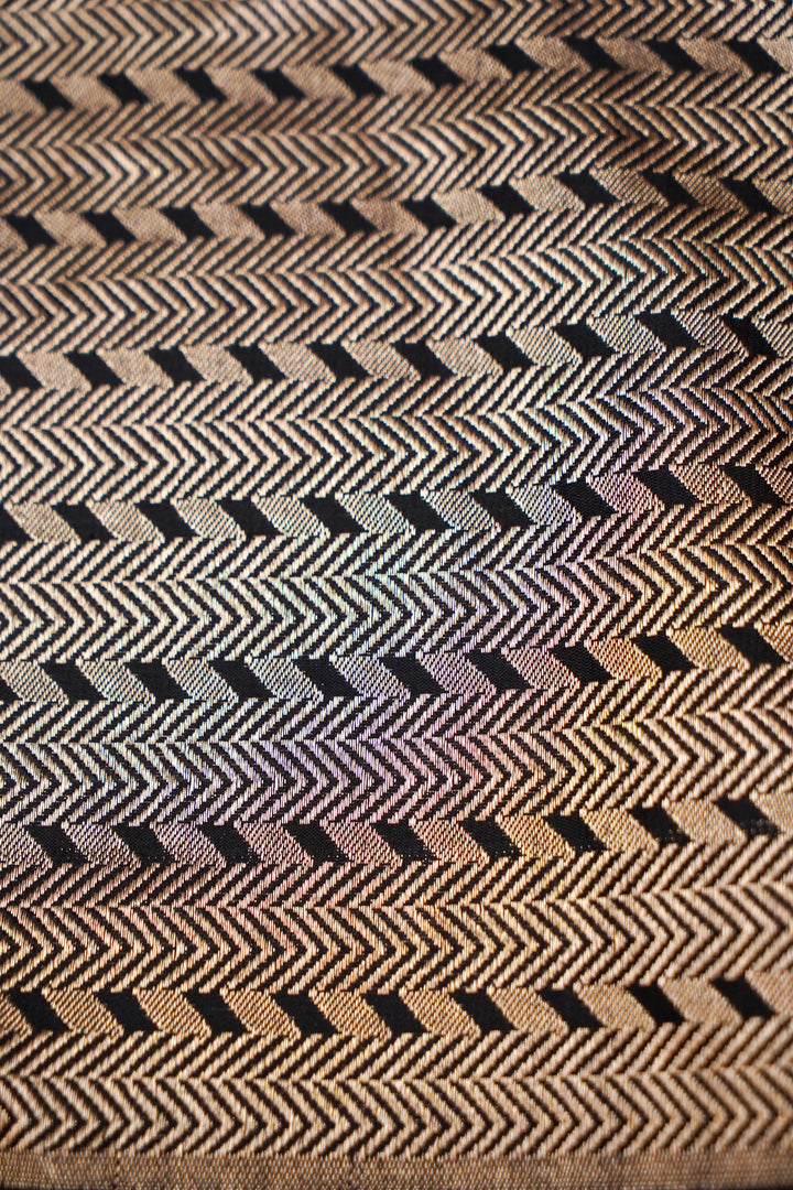 Black Banarasi Handloom Pure Katan Silk Contemporary Saree with Zari Stripe