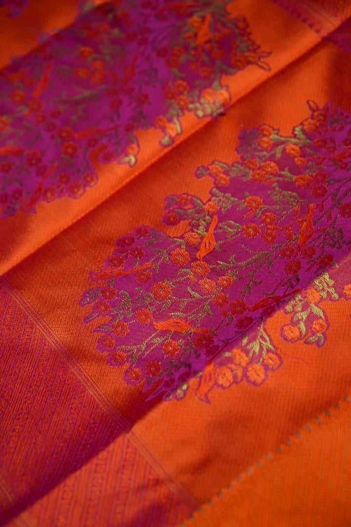 Handwoven Banarasi Pure Tanchoi Silk Saree with Resham Weave Meenakari Design