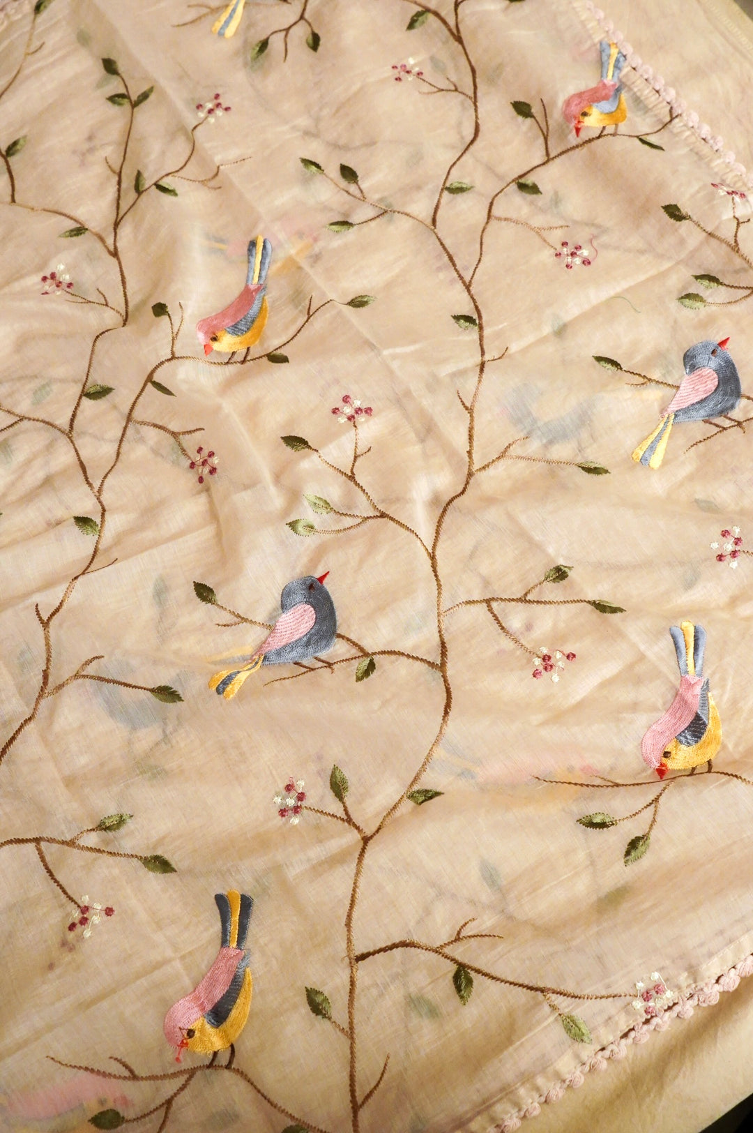 Beige Chanderi Silk Suit Set with Thread Embroidery Work