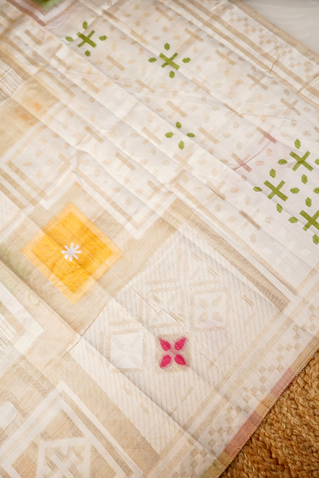 Off White Woven Suit Set with Contemporary Geometric Weave