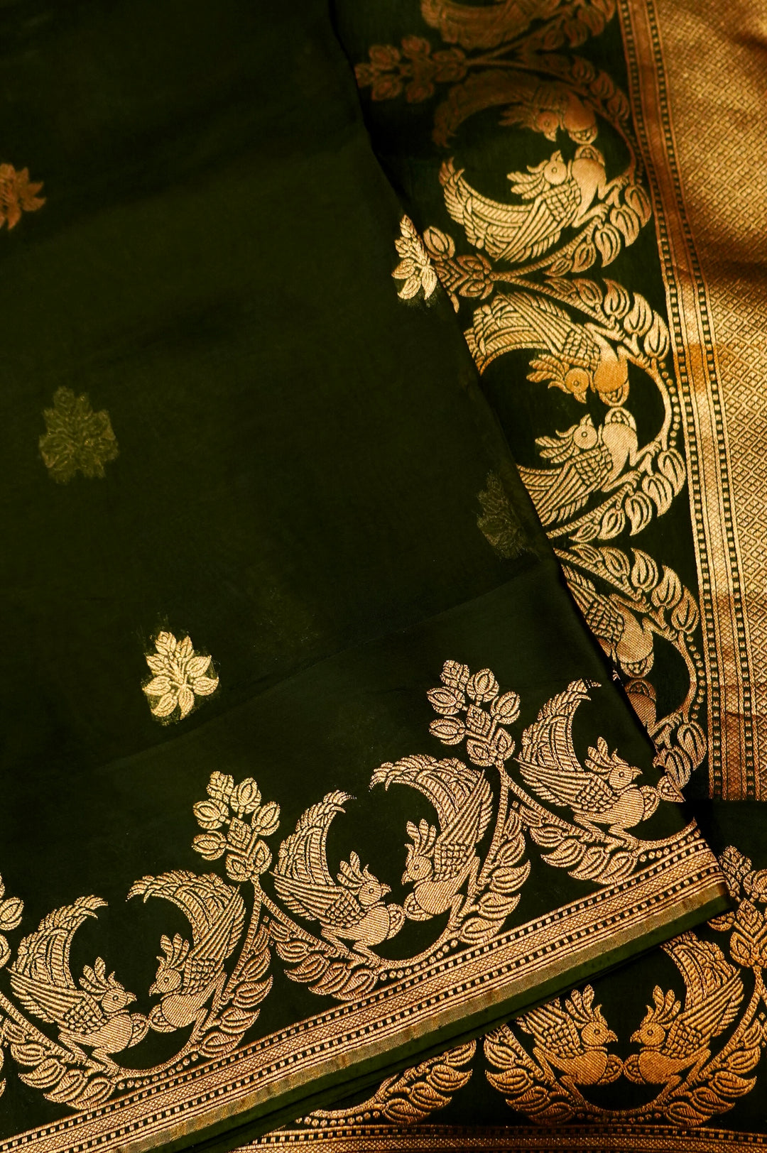 Dark Green Organza Saree with Luxurious Satin Silk Border